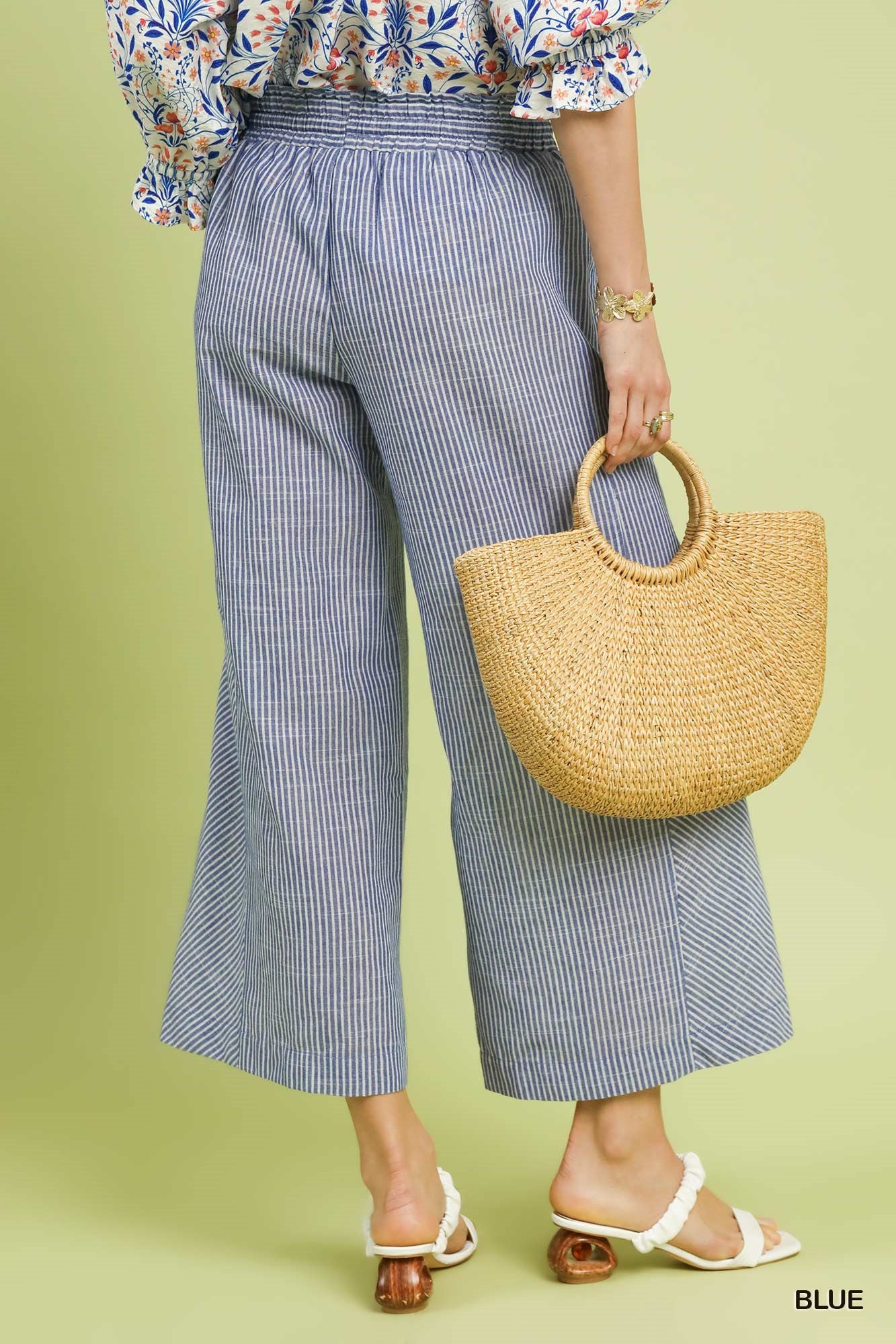 Linen Blend Striped Wide Leg Pants
