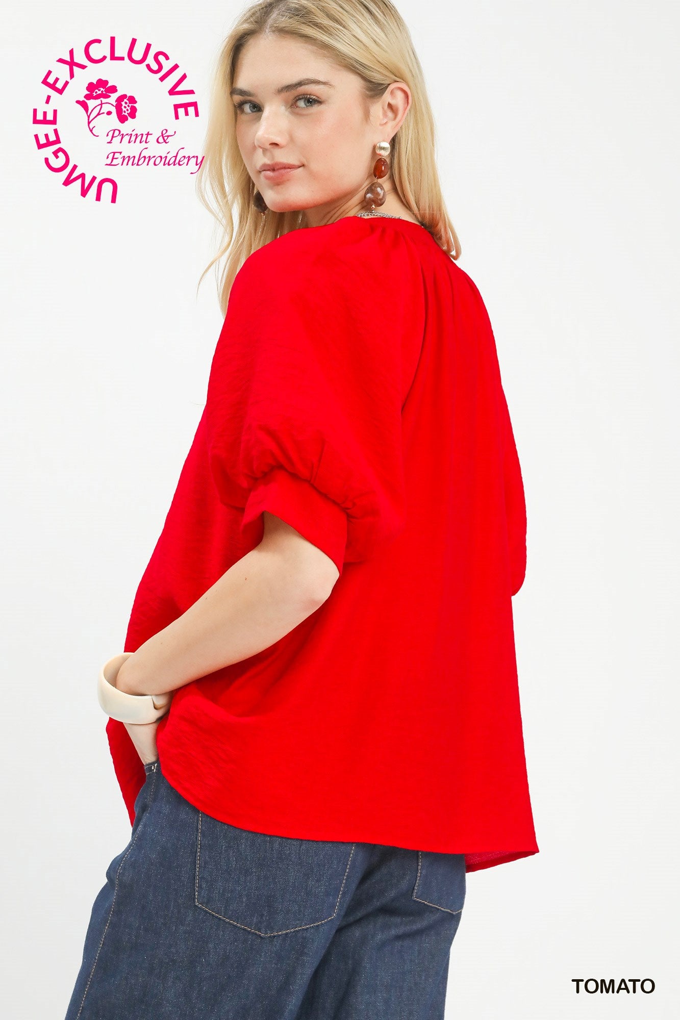 Embroidered Puff Sleeve Blouse