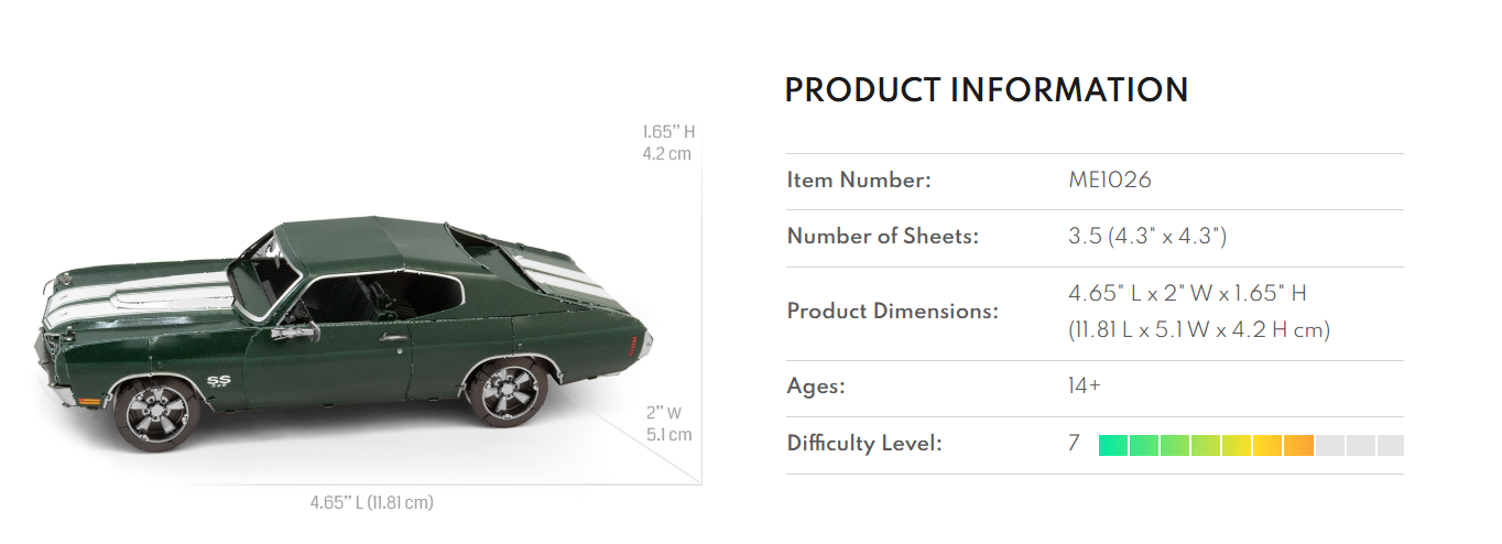 1970 Chevy Chevelle Metal Earth Model Kit