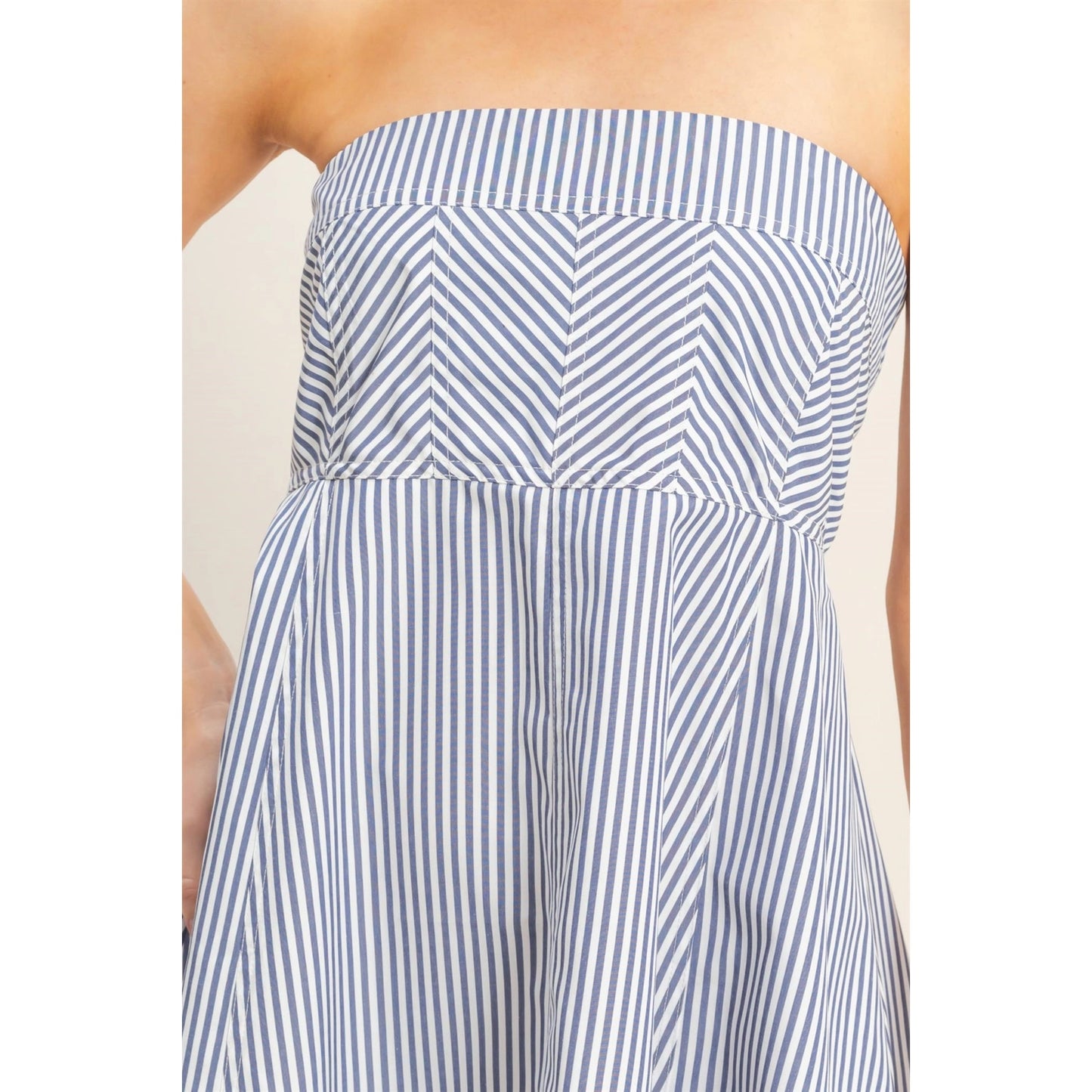 Striped Strapless A-Line Dress