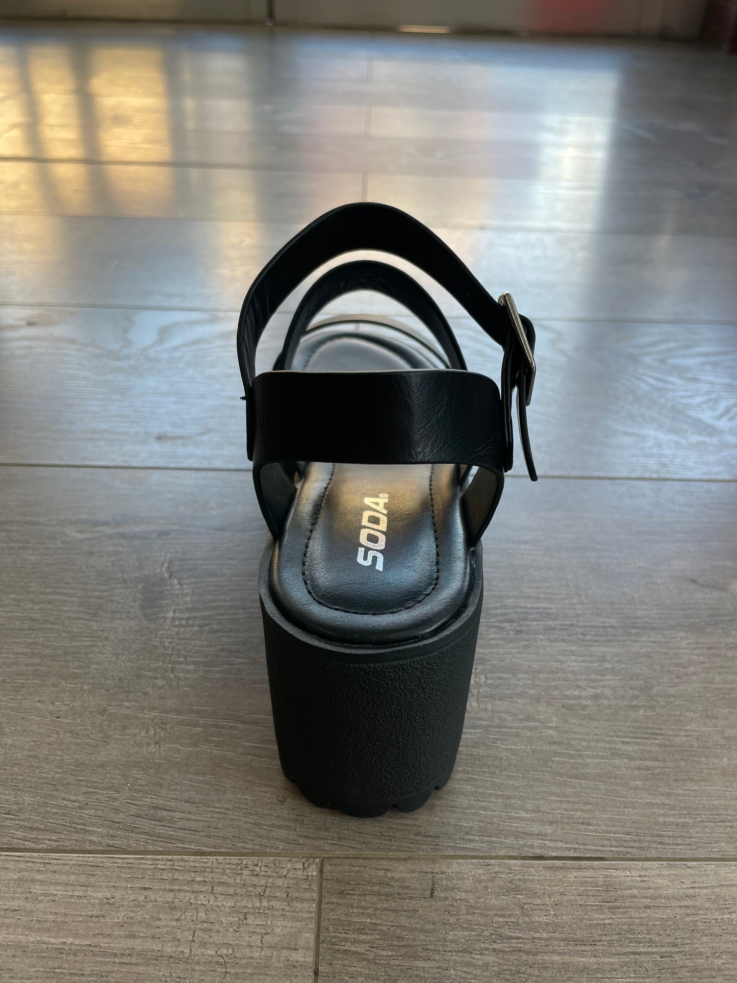 Black Wide Strap Chunky Platform