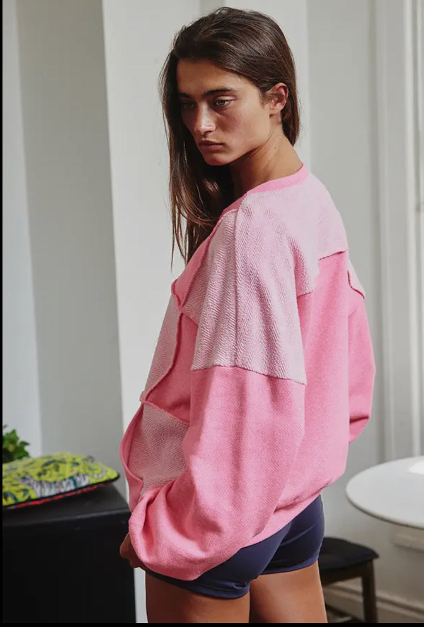 Pink Color-Block Sweatshirt