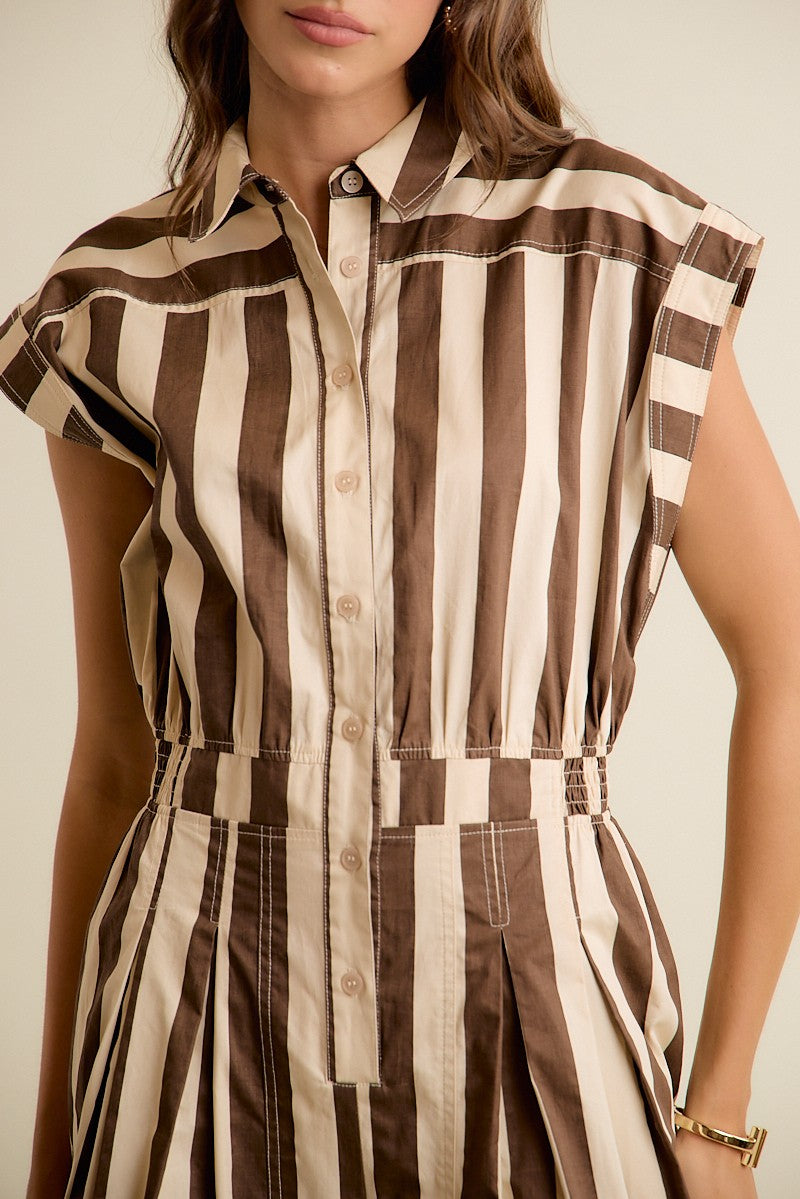 Sleeveless Wide Leg Wide Stripe Jumpsuit