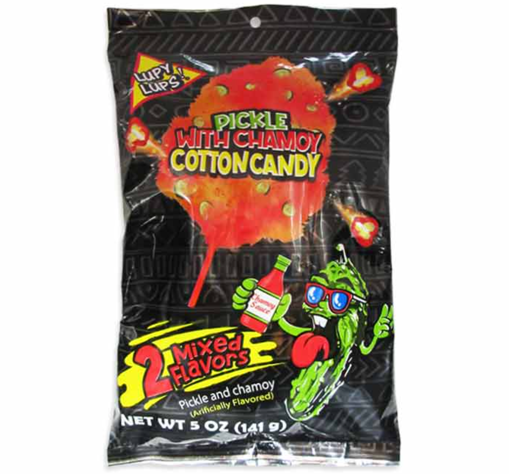 Pickle Cotton Candy with Chamoy