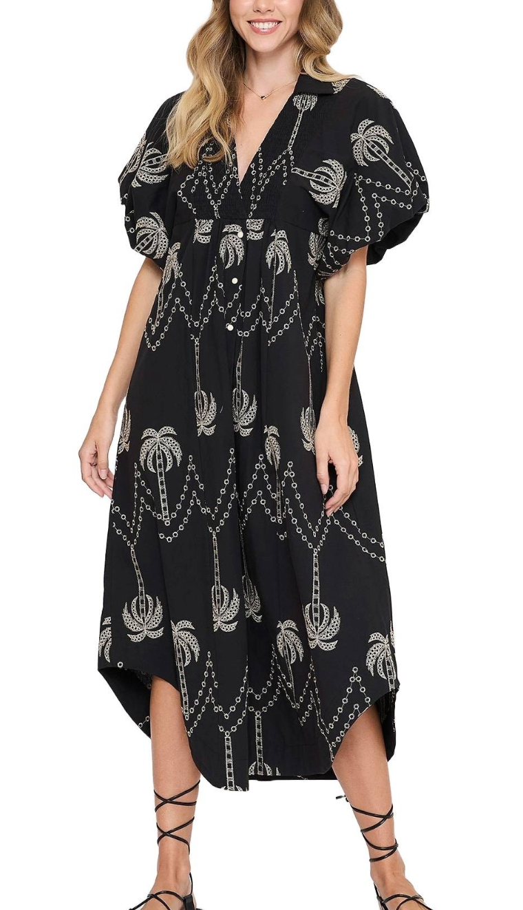 Palm Tree Embroidered Midi Dress Palm Tree Embroidered Midi Dress