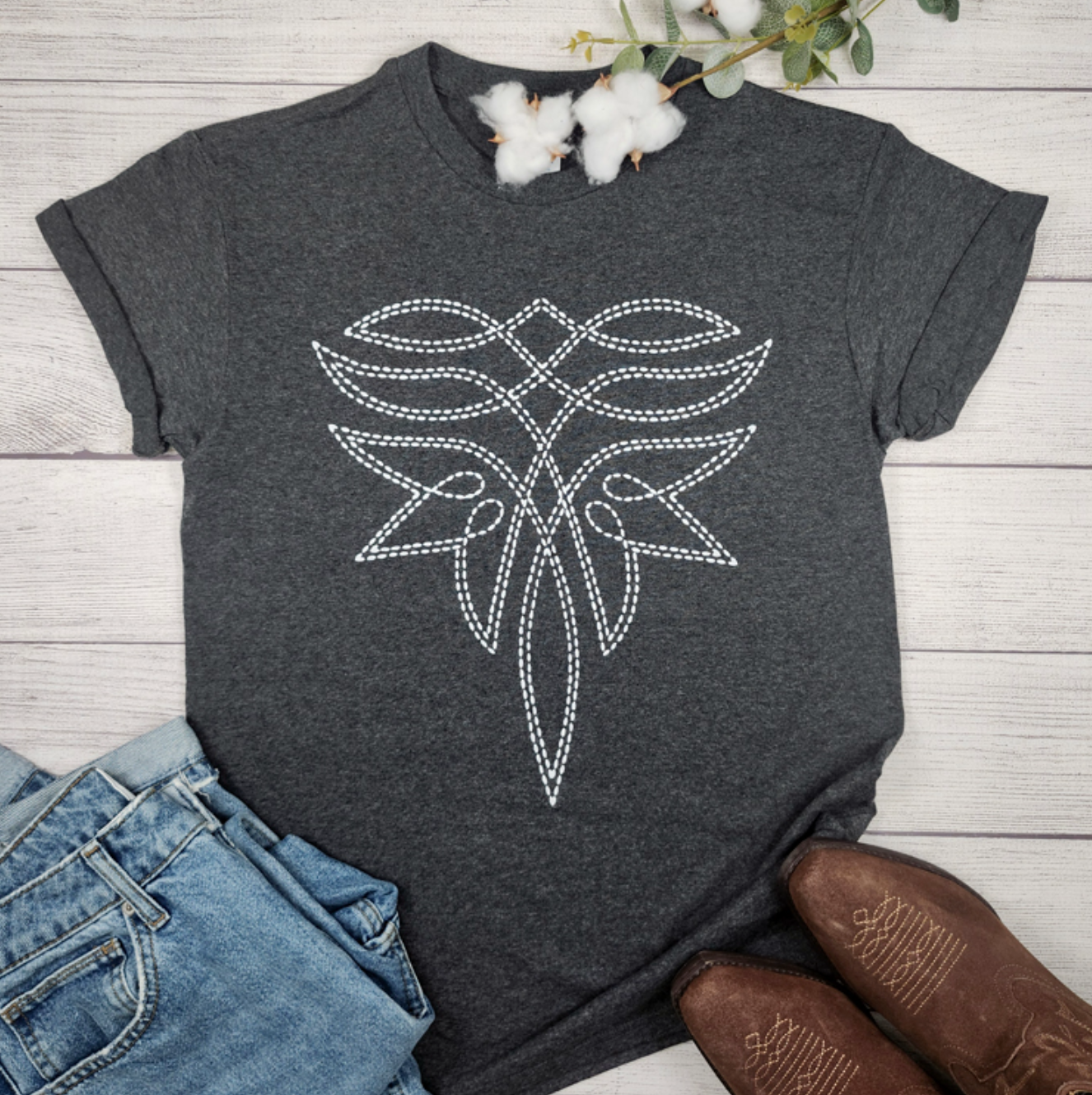 Boot Stitch Charcoal Tee