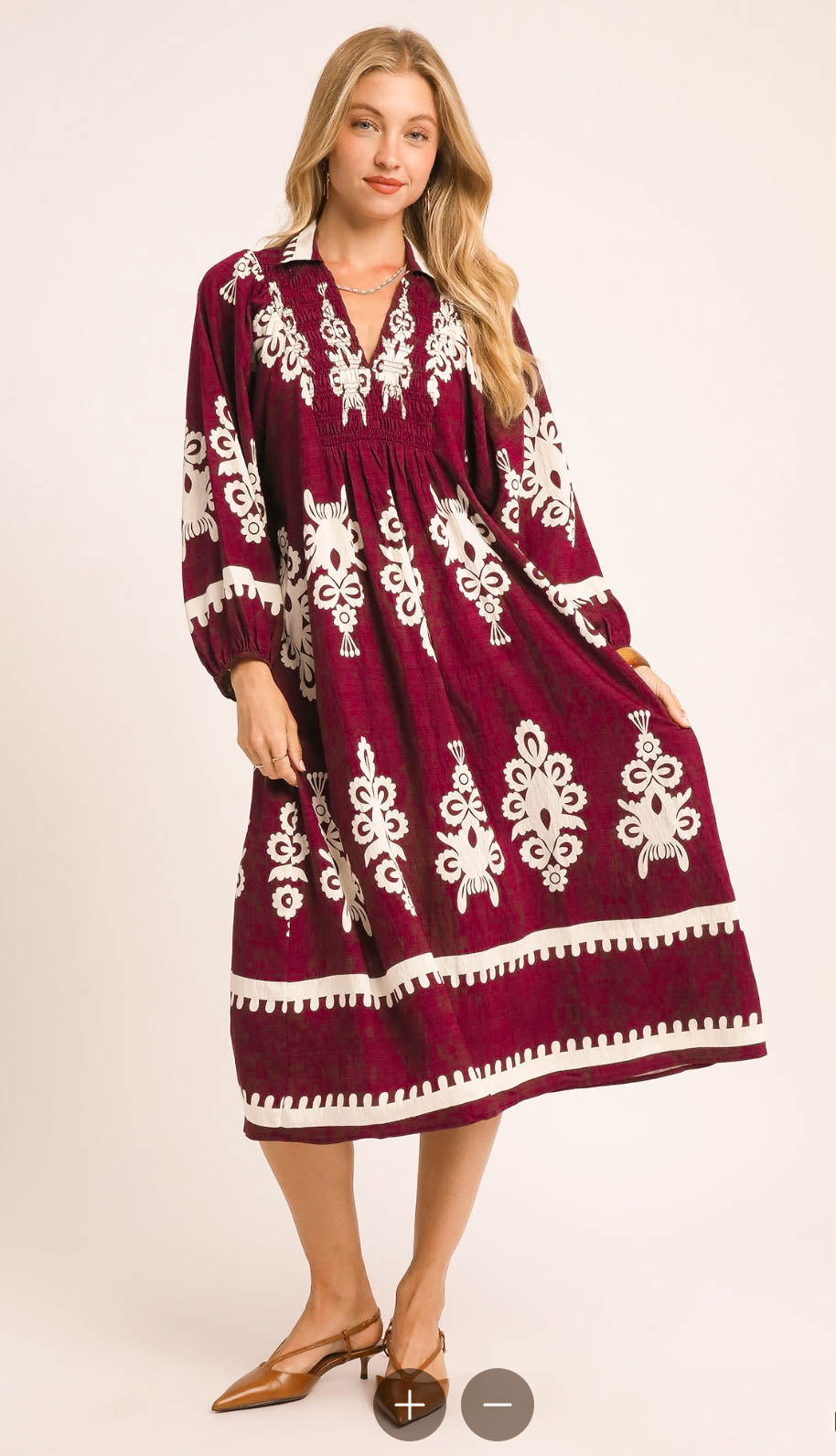 Two Tone Border Print Midi Dress