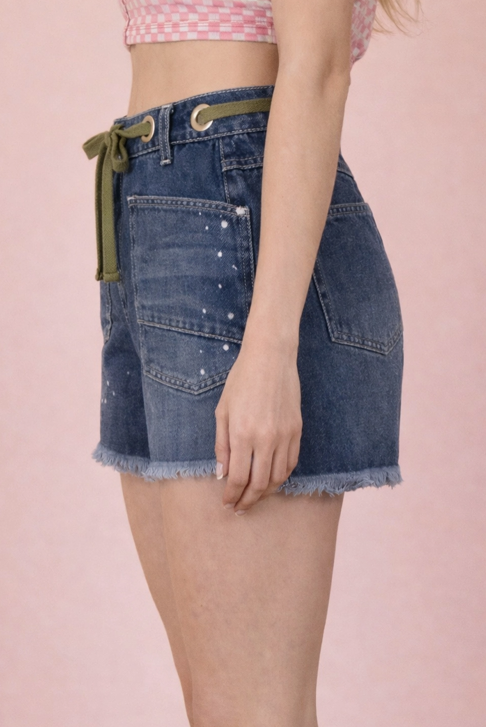 Paint Splatter Detail Wash Denim Shorts