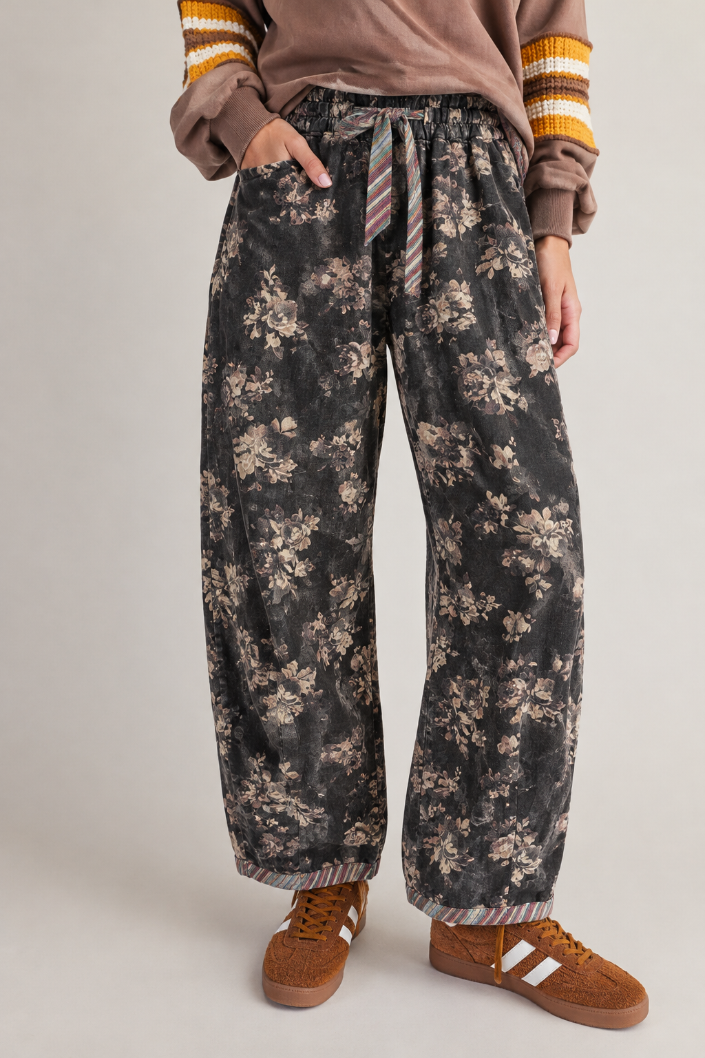 Flower Printed Mineral Wash Pants