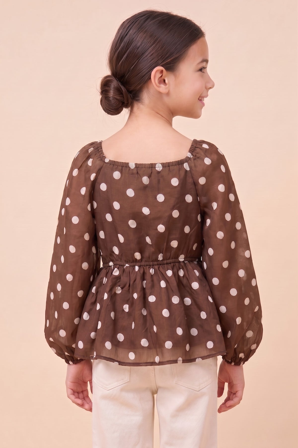 Girls Smocked Polka Dot Peplum Top