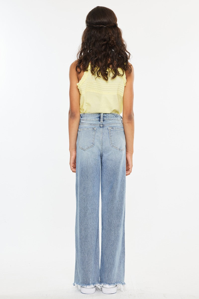 Girls High Rise Slim Wide Leg Youth Jeans