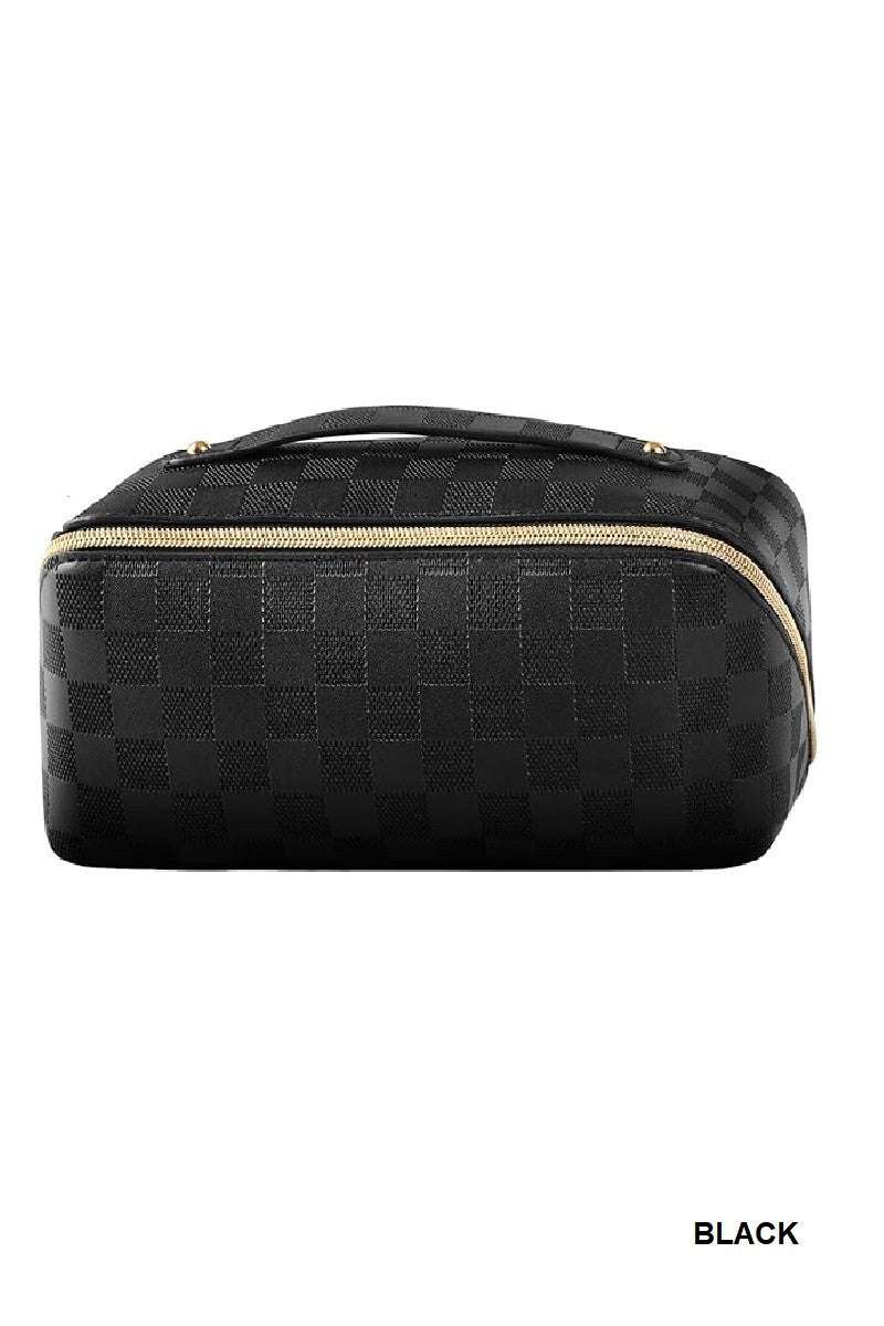 Vegan Leather Checkered Makeup Bag