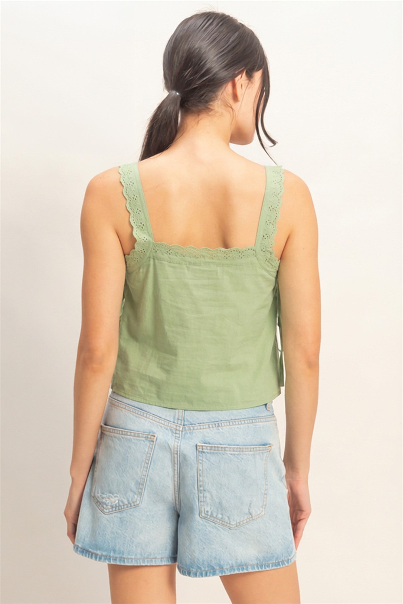 Pleated Lace Trim Tank