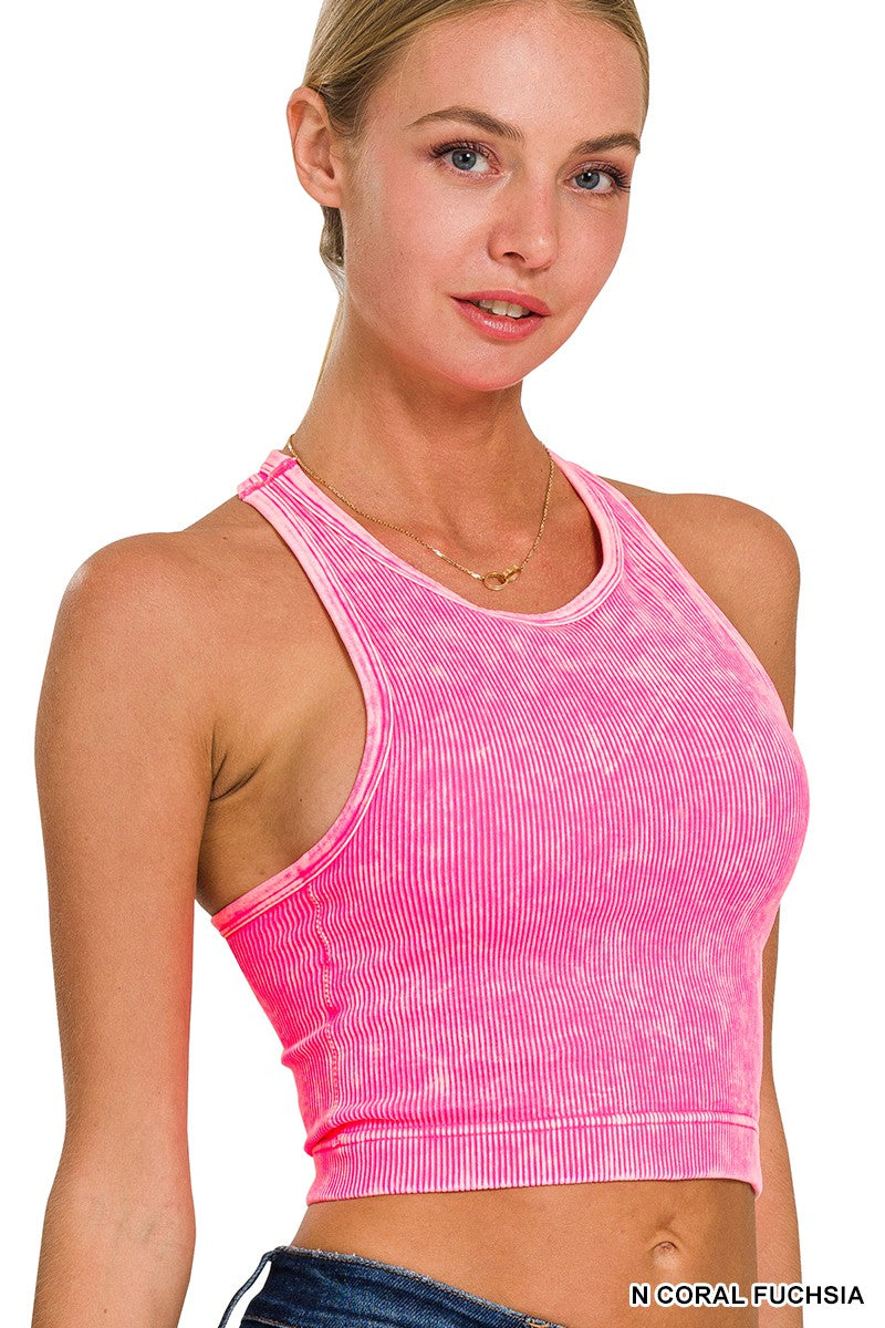 Washed Ribbed Seamless Cropped Tank Top W Bra Pads