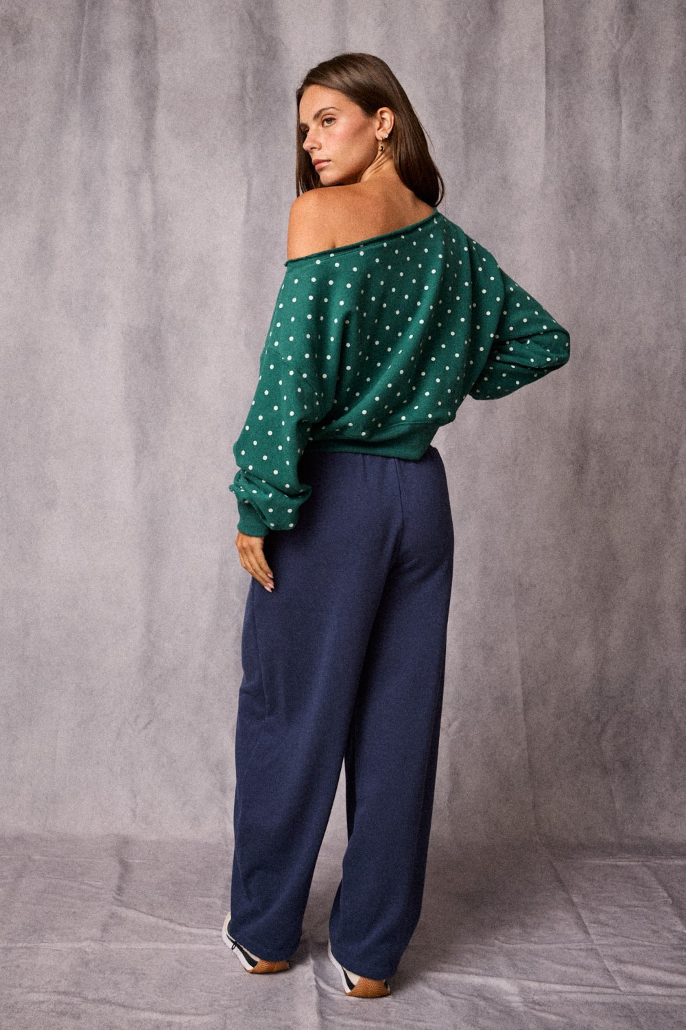 Polka Dot Off Shoulder Sweatshirt Relaxed Fit