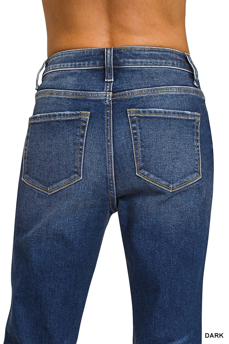 Cuffed Distressed Hem Denim Pants