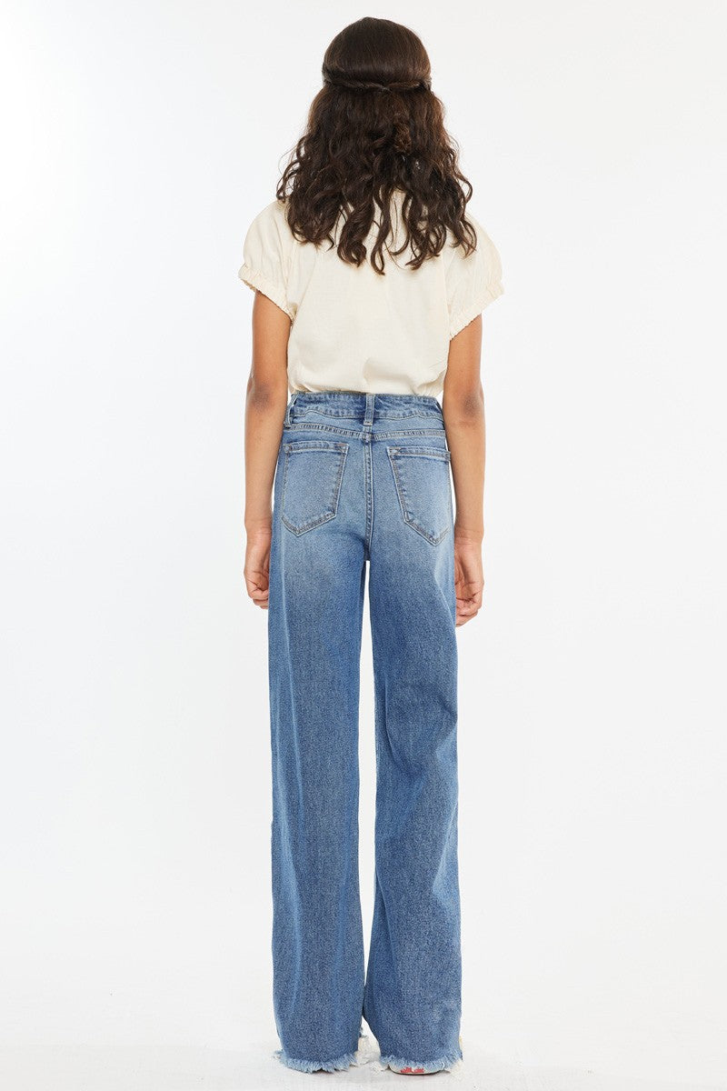 Girls High Rise Slim Wide Leg Youth Jeans