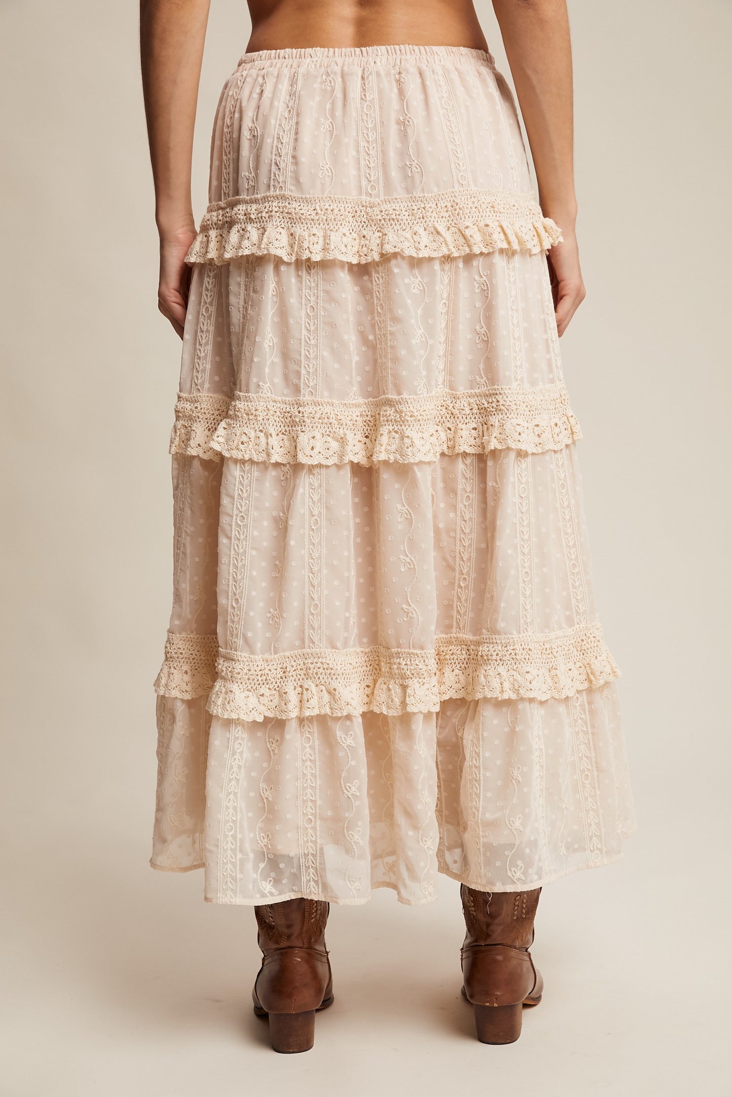 Embroidered Lace Tiered Maxi Skirt