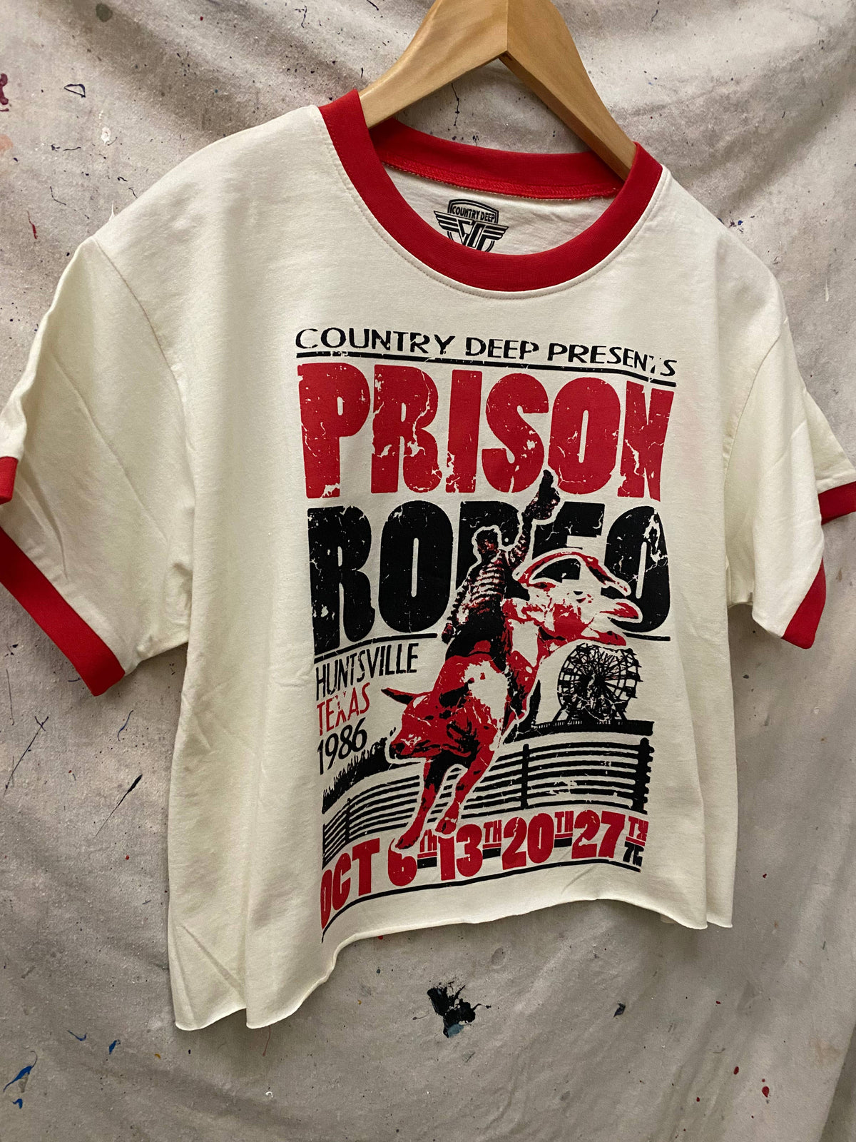 Prison Rodeo Huntsville Texas ringer Relaxed Crop Tee
