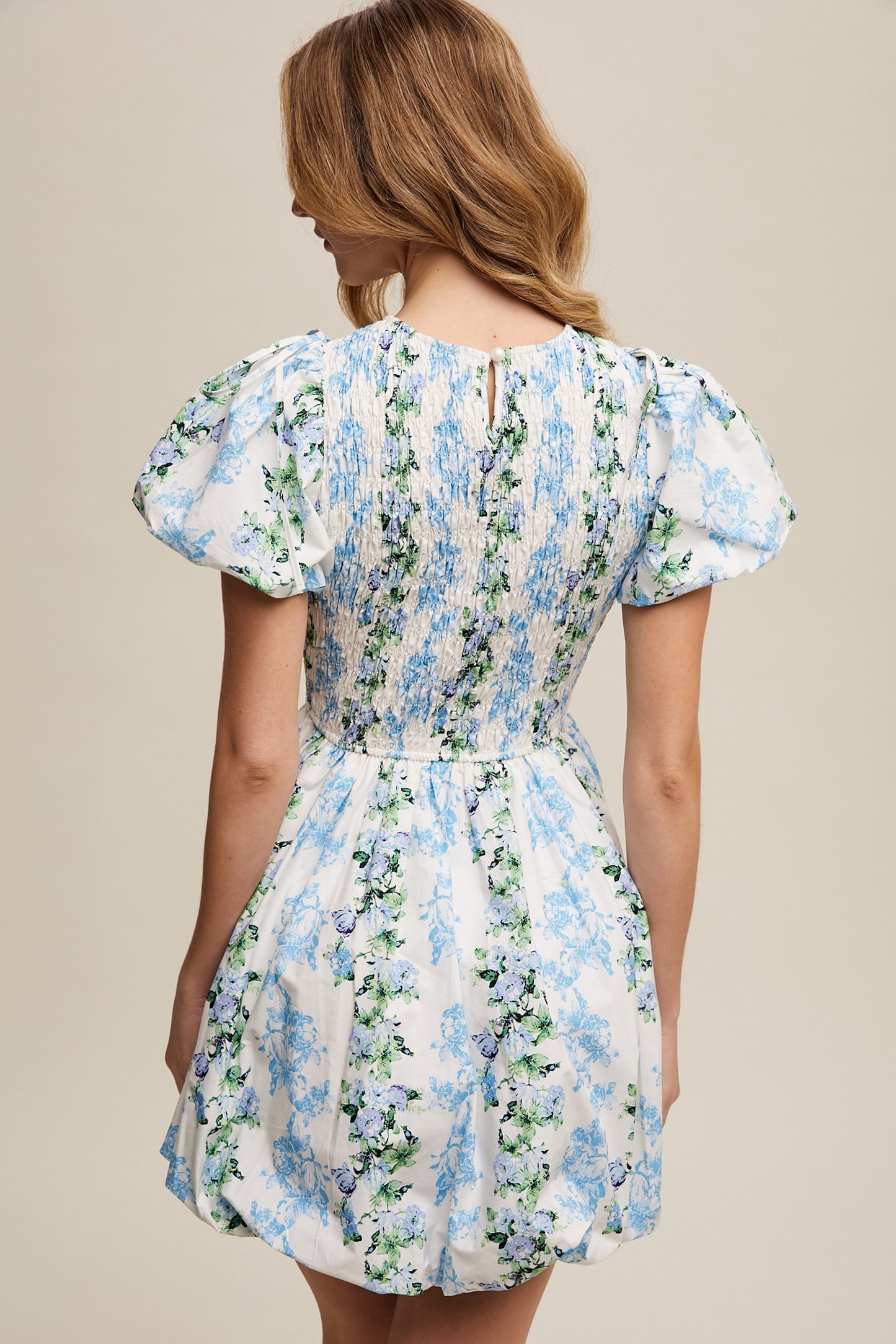 Floral Puff Sleeve Smocked Dress