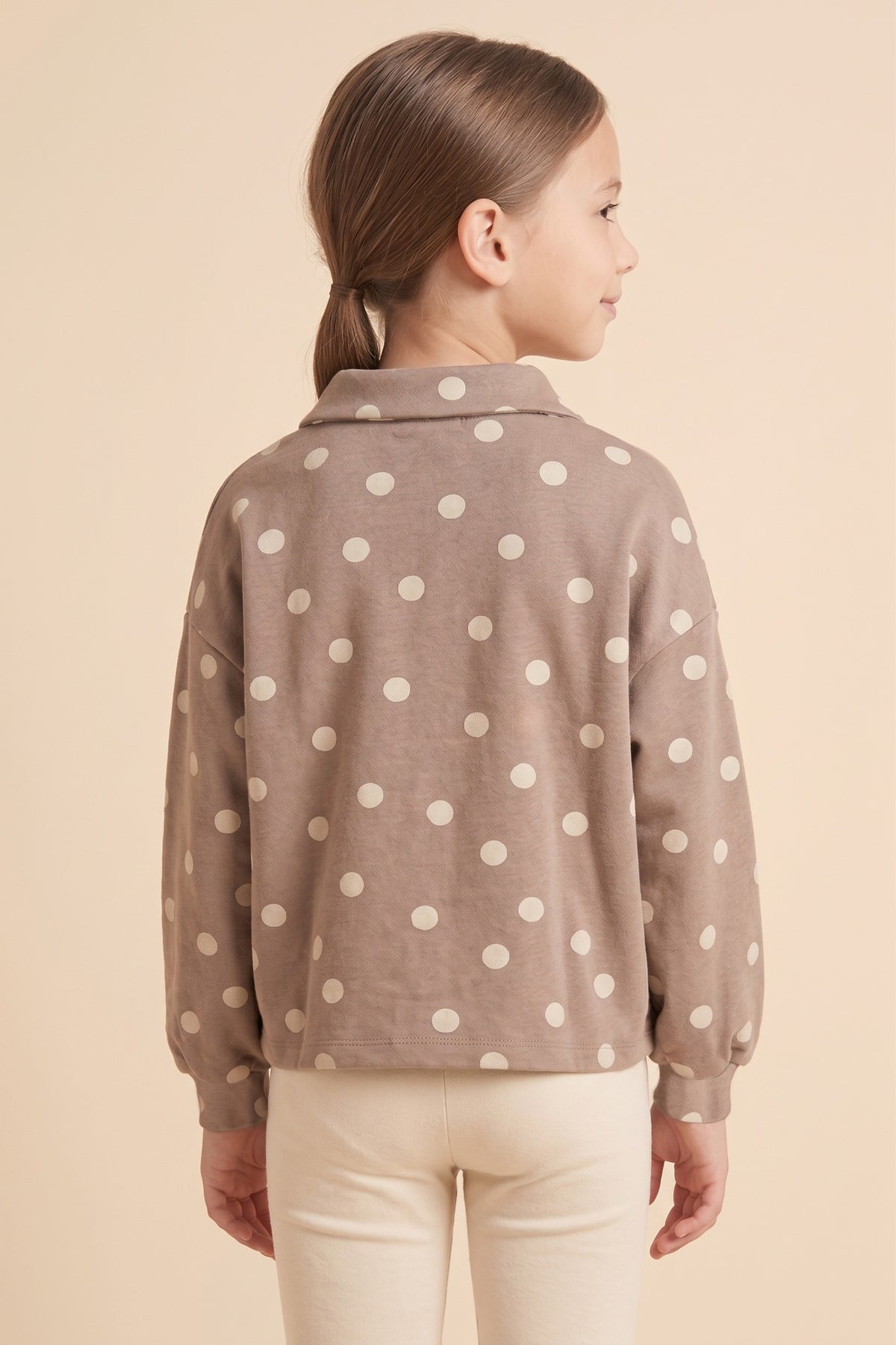 Girls Polka Dot Knit Long Sleeve Collared Shirt