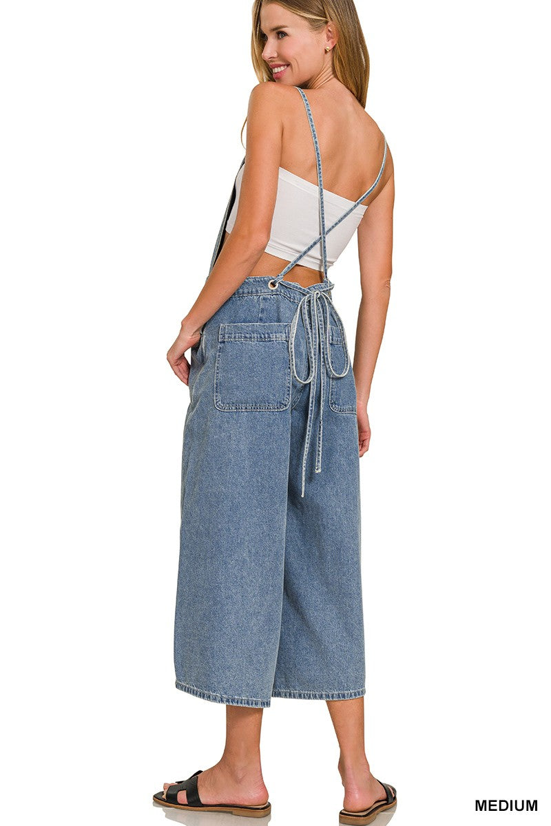 Denim Medium Washed Wide Leg Overalls