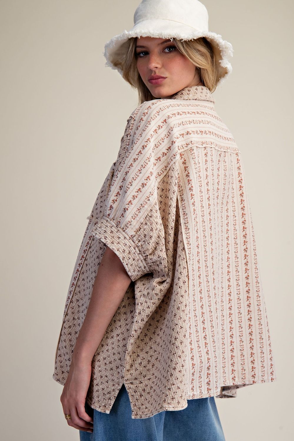 Printed Button Down Washed Shirt