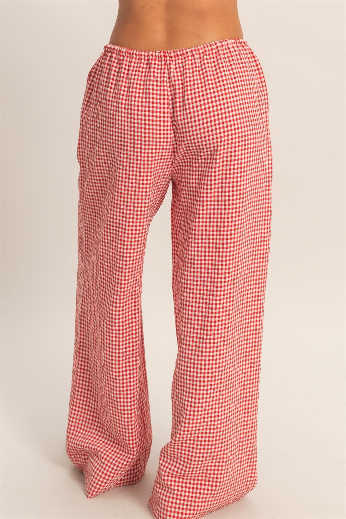 Gingham Drawstring Wide-Leg Pants