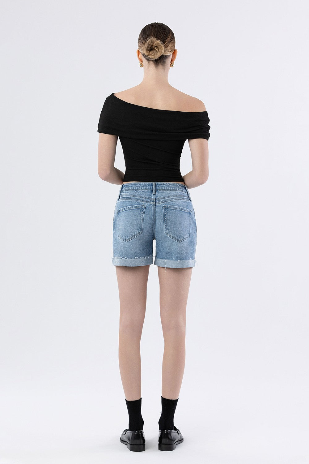 High Rise Double Front Pocket Cuff Shorts