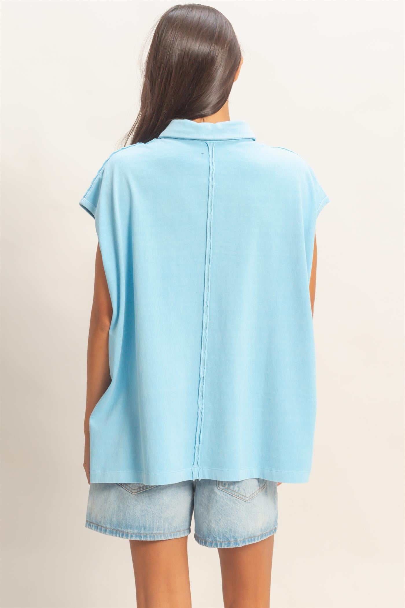 Pigment Dye Sleeveless Polo Oversized Top