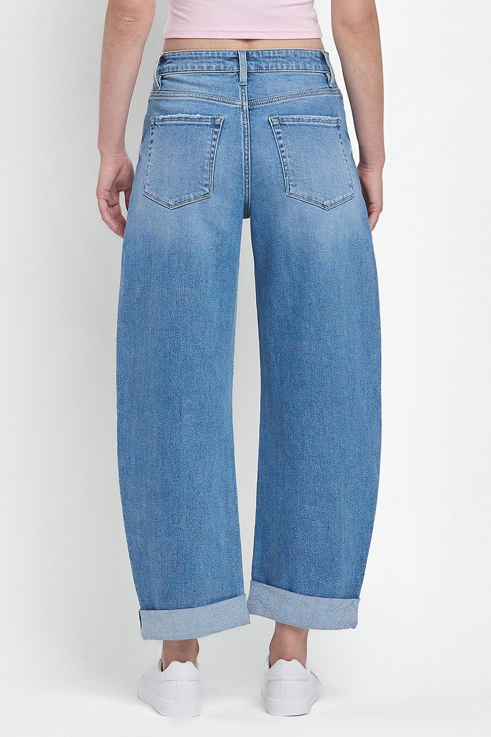 Wind Snap Super High Rise Double Cuffed Barrel Jeans by Vervet