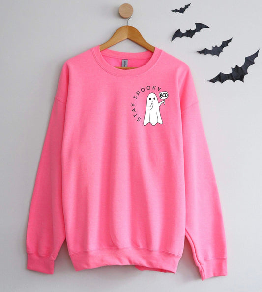 Youth Stay Spooky Neon Pink Crewneck Sweatshirt