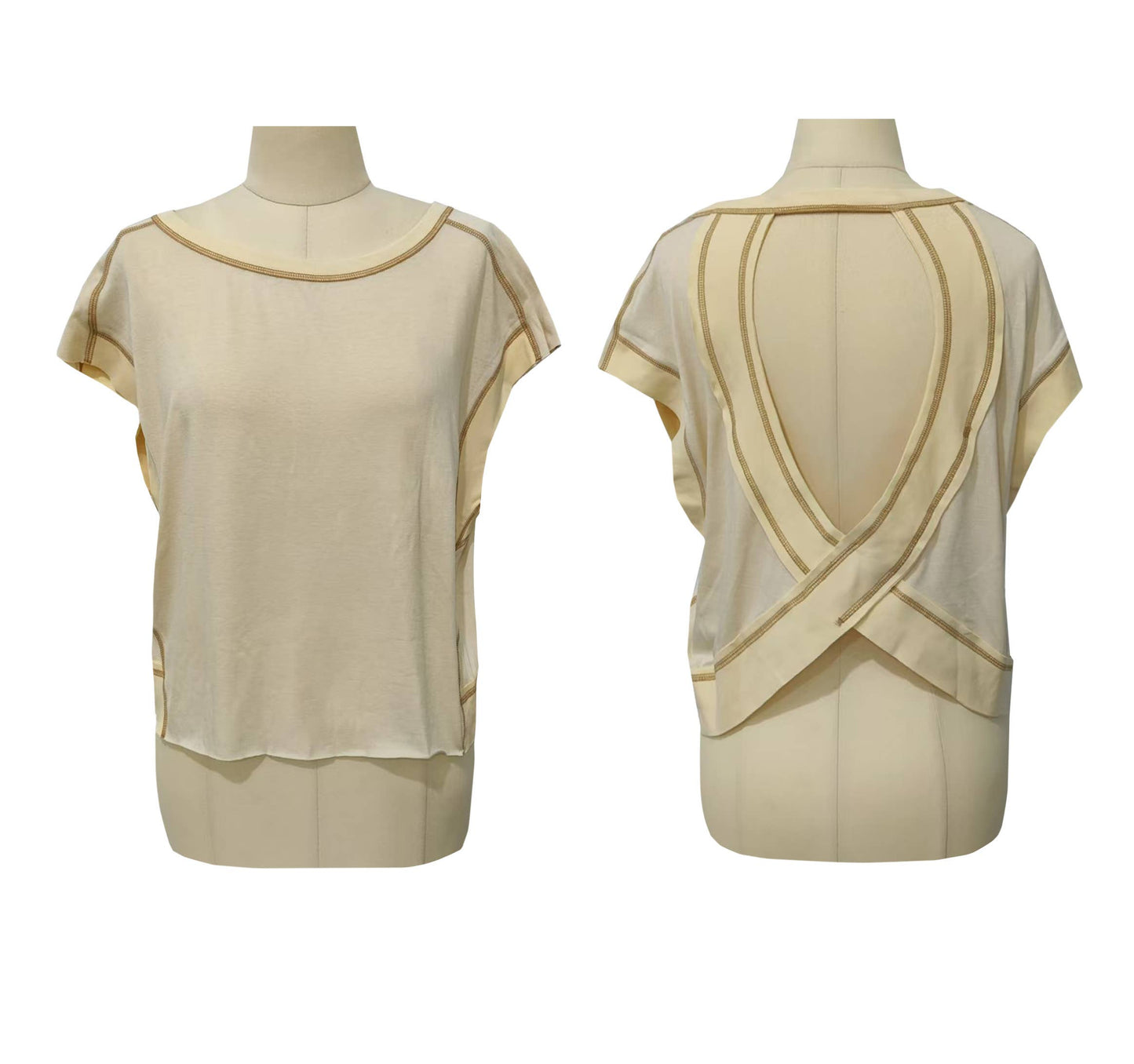 Slouchy Wrapped Cutout Back Short Sleeve Workout Tee Top