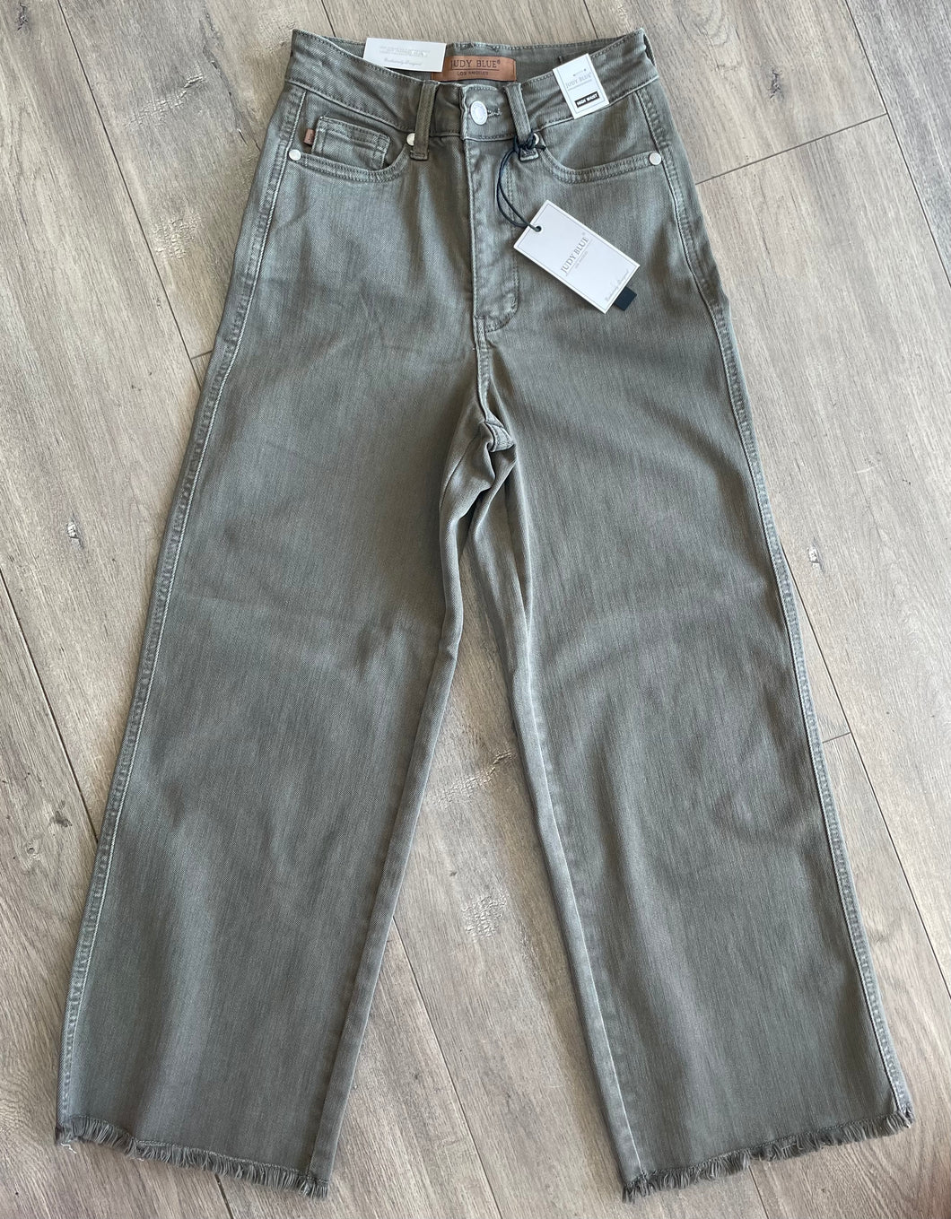 High Rise Olive Wide Leg Crop Jeans