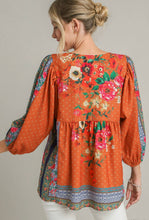 Mixed Print 3/4 Sleeve Top