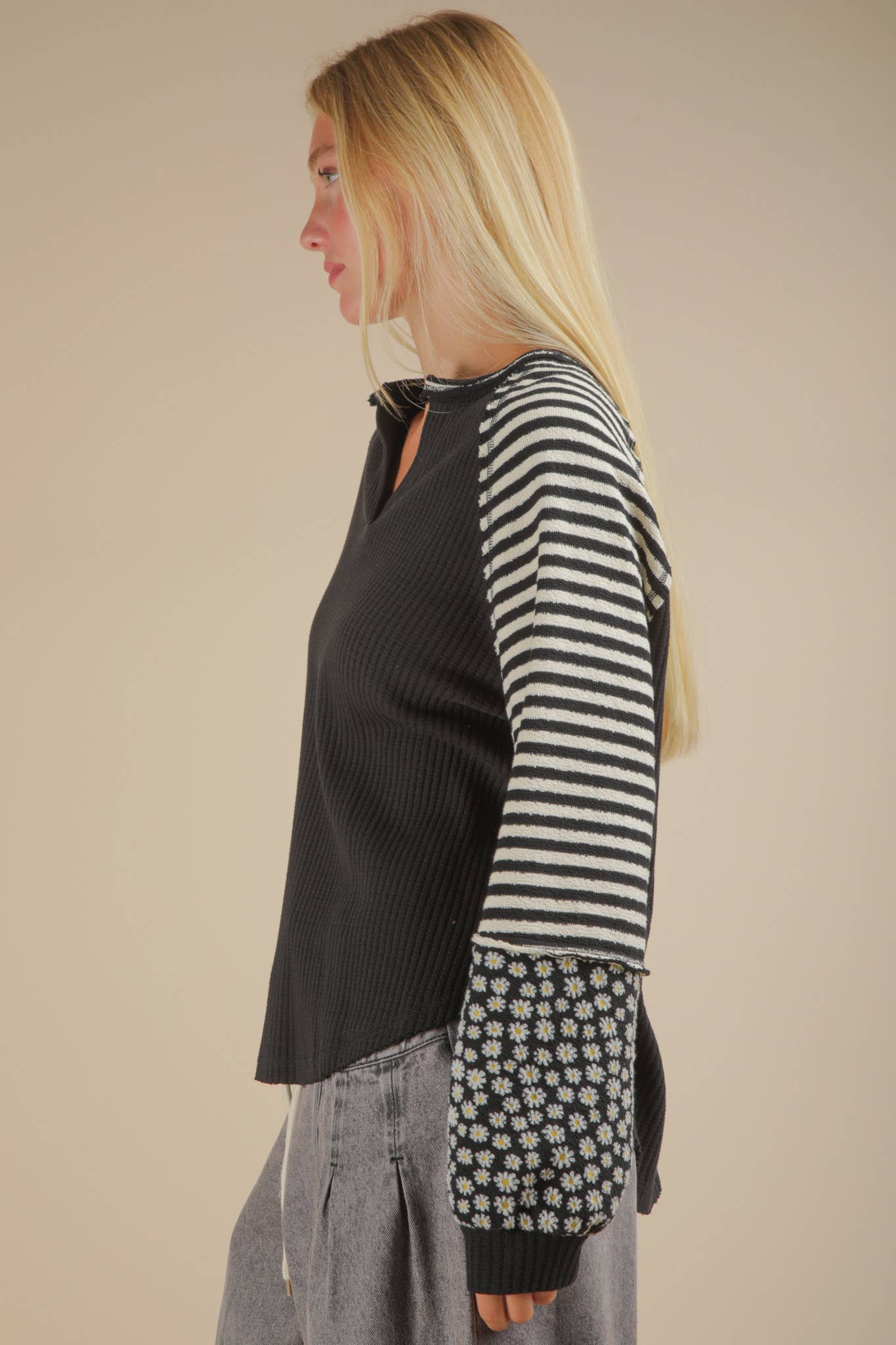 Oversized Floral & Stripe Casual Knit Top