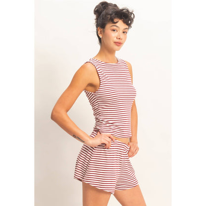 Striped Sleeveless Tank And Shorts Set