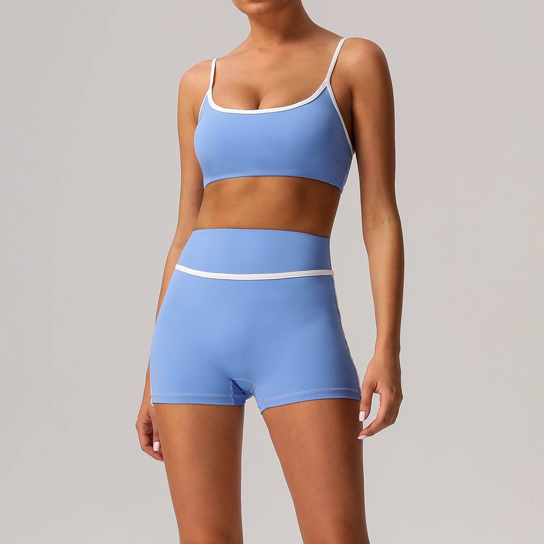 Women Color Block Sport Bra Fitness Shorts 2 Pcs Yoga Set