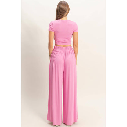 Short Sleeve Top & Wide Leg Pants Set