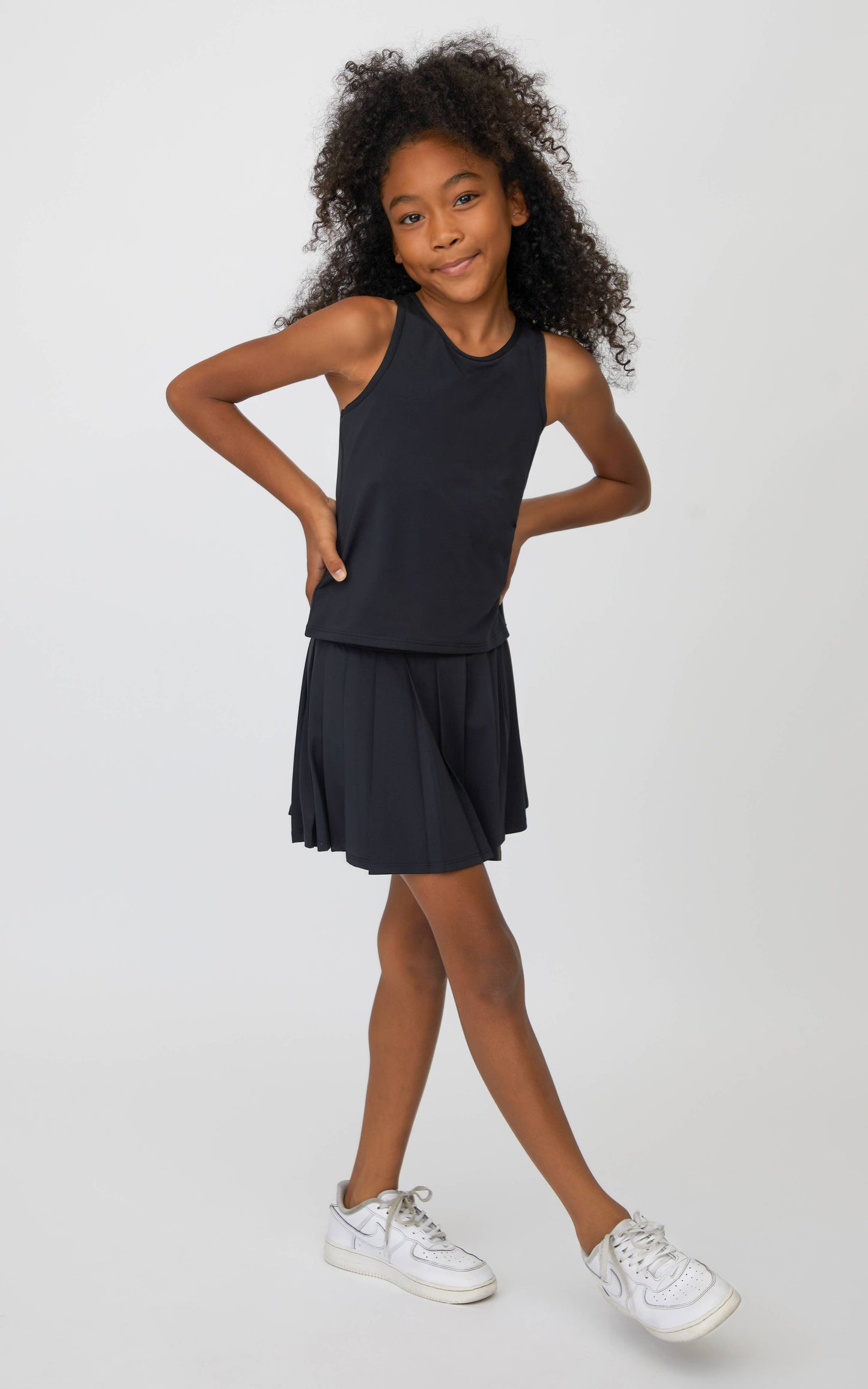 Girls Racerback Shelf Bra Tank and Pleated Tennis Skort