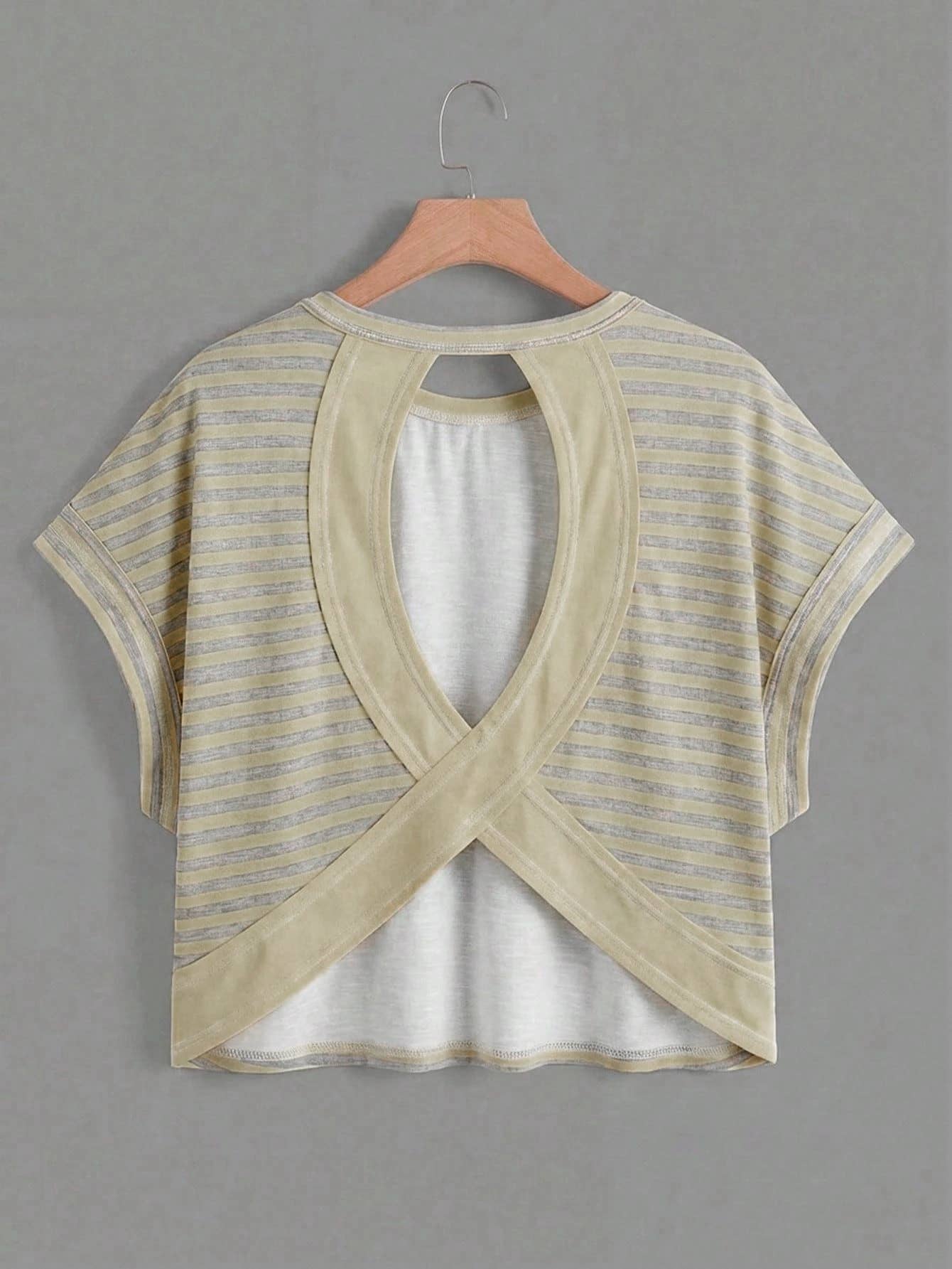 Polka Dots Wrapped Cutout Back Slouchy Tee Workout Shirt