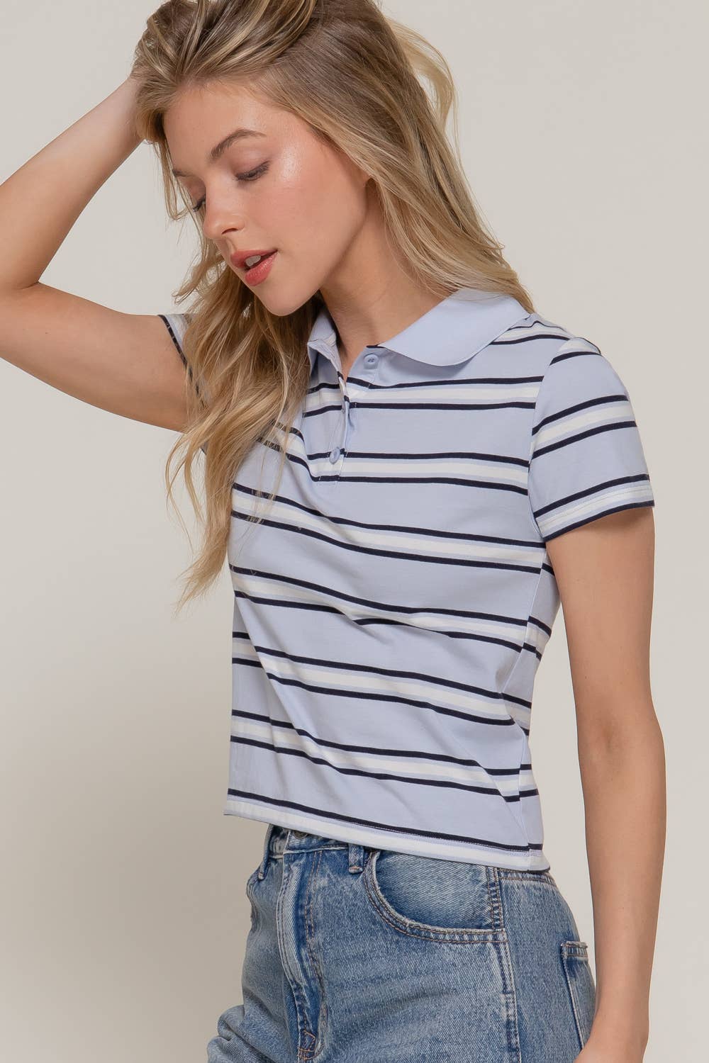 Short Sleeve Multi Striped Polo Top
