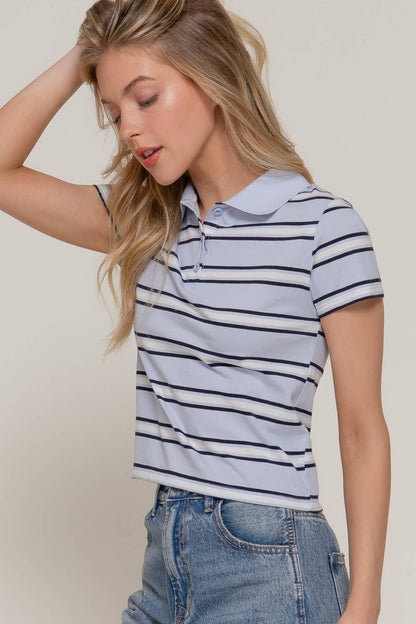 Short Sleeve Multi Striped Polo Top