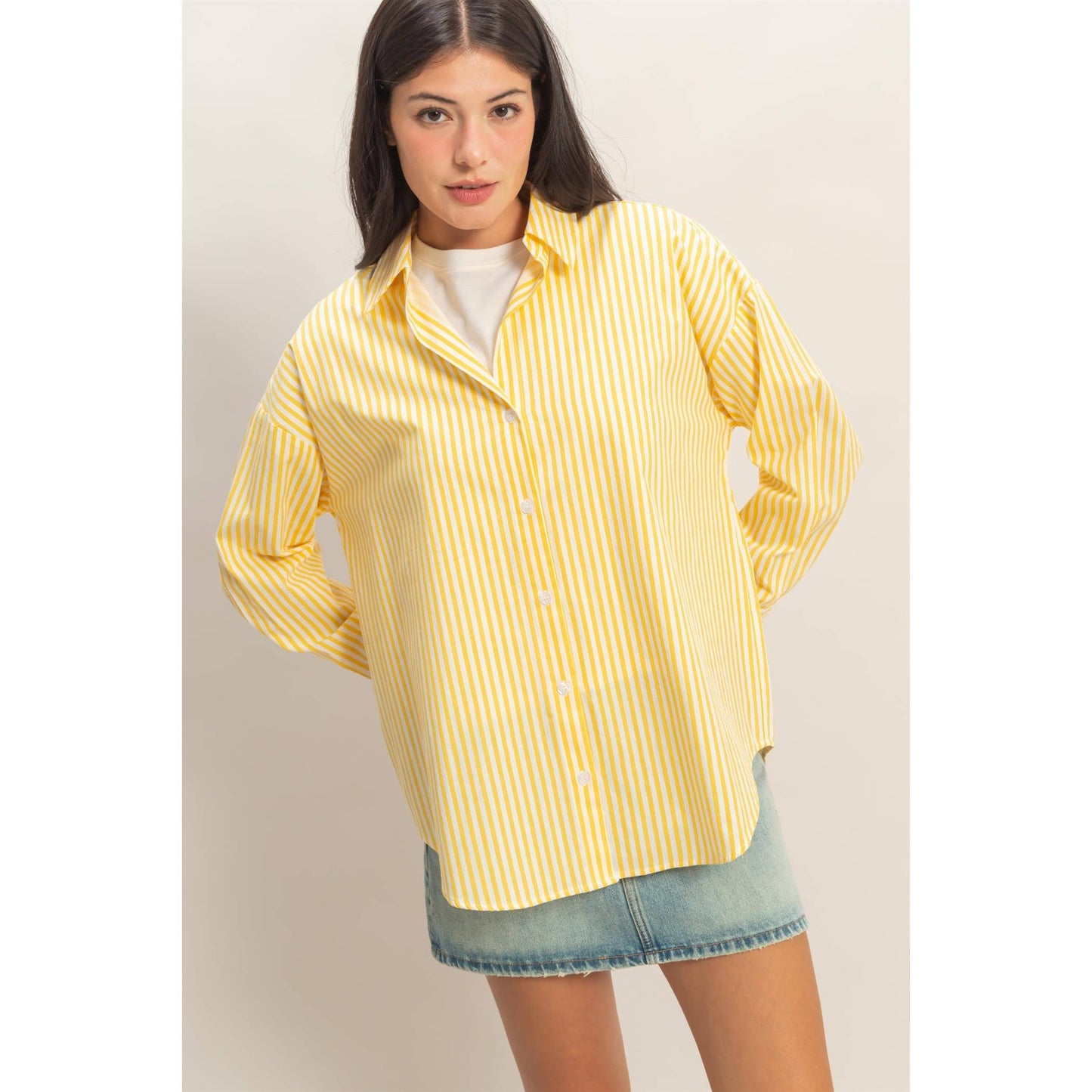 Striped Button-Up Poplin Shirt