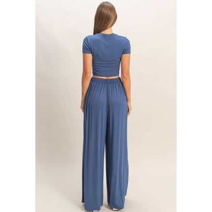 Short Sleeve Top & Wide Leg Pants Set