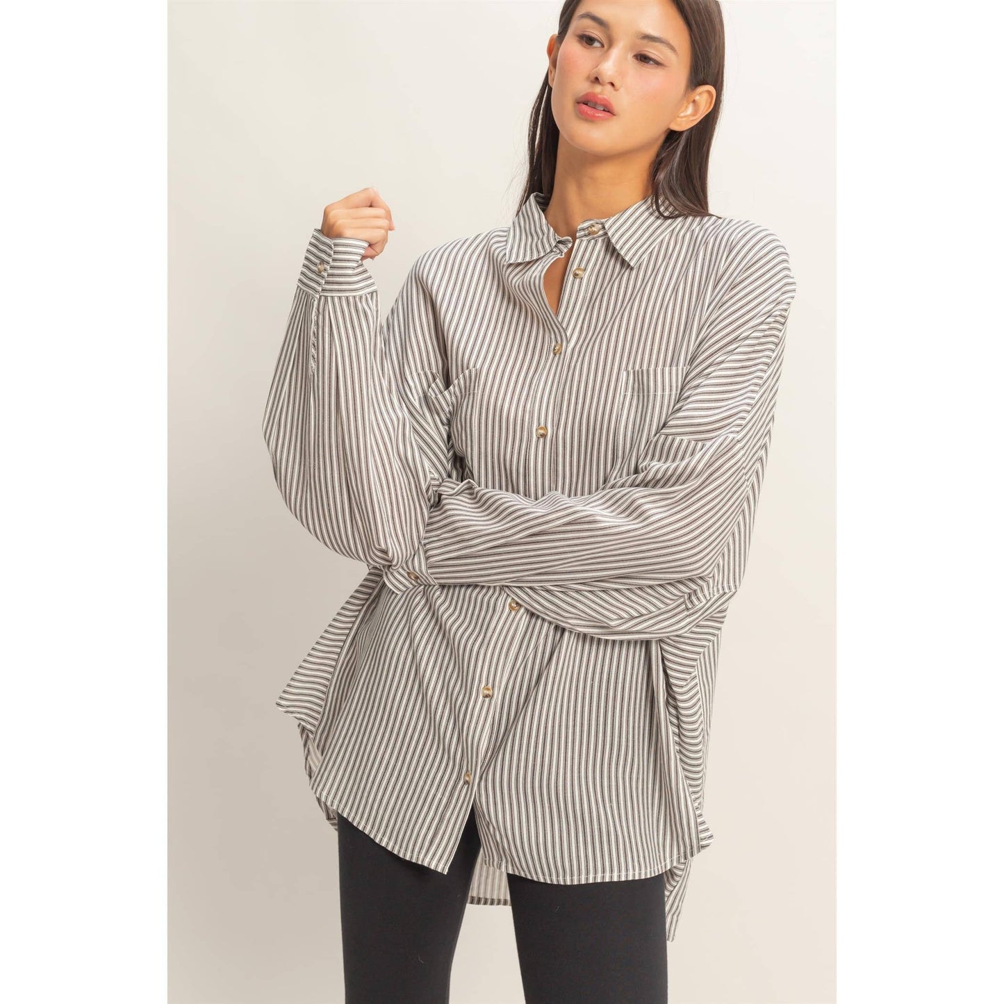 Oversized Striped Button-Up Shirt
