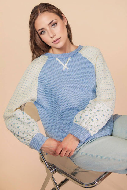 Raglan Sleeve Color Block Casual Textured Knit Top