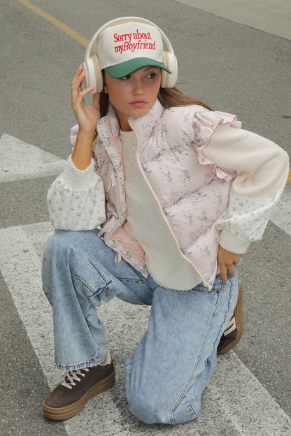 Front Bow Ruffle Sleeve Puffer Vest