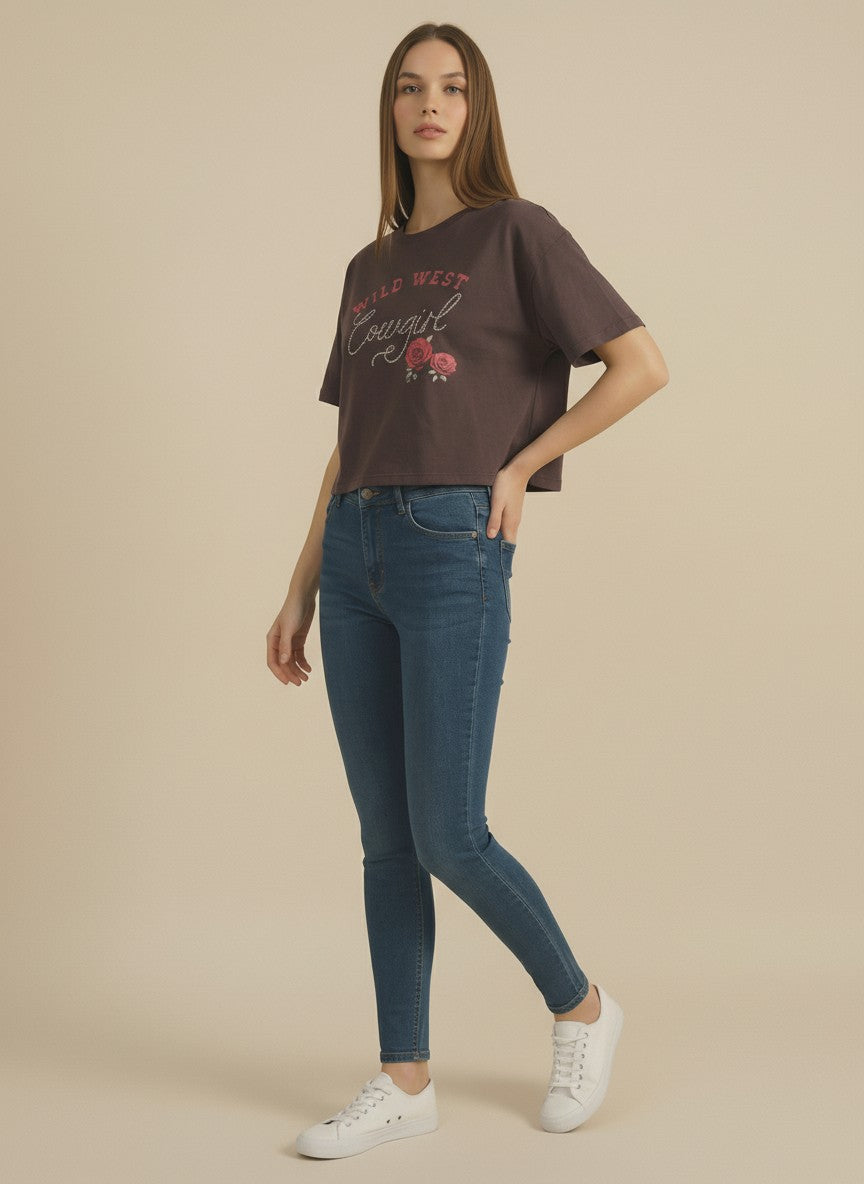 Wild West Cowgirl Graphic Western Crop Tee
