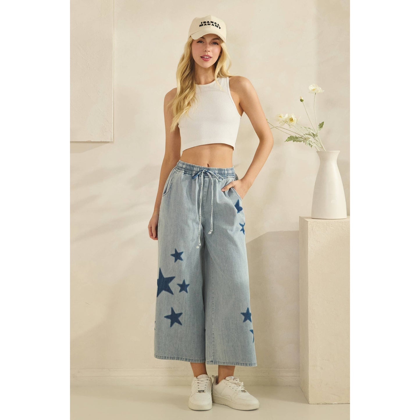 Starry Wide-Leg Denim Pants